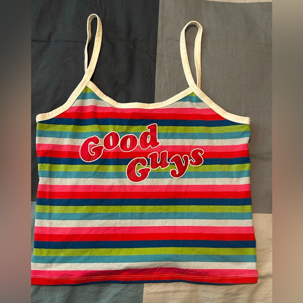 Chucky Striped Tank Top with 'Good Guys' Print